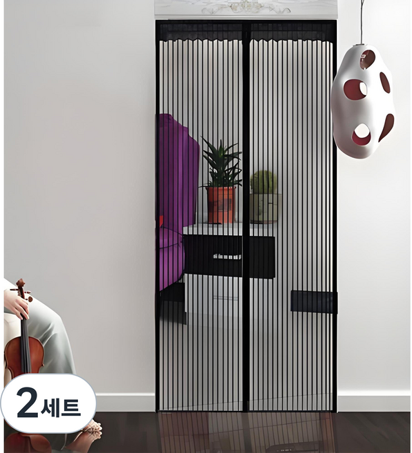 에보멜드 쉽게 찢어지지 않고 완전 모기 방지하는 현관문 자동 닫힘 틈없는 초강력 자석 방충망, 2세트