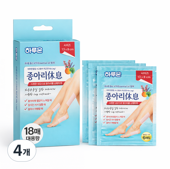 하루온 종아리 휴식 쿨링시트 패치, 18매입, 4개