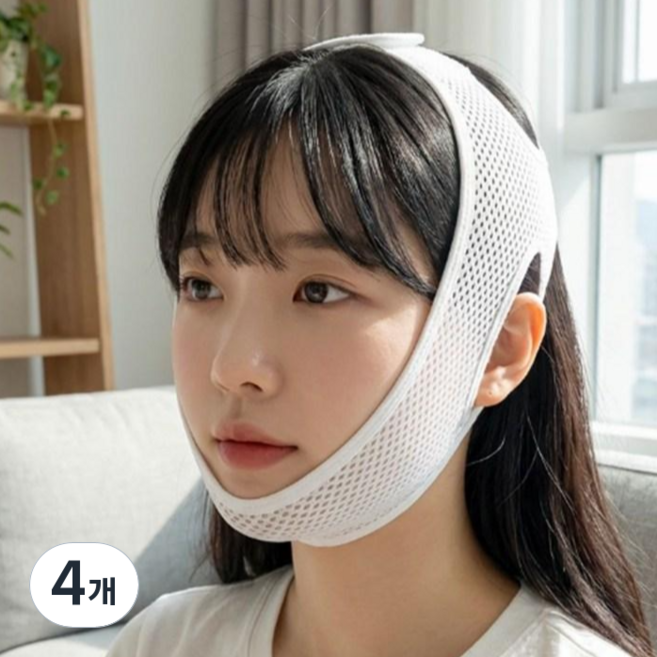 에이홈즈 얼굴 붓기 방지 예방 리프팅 밴드 매쉬 턱걸이 입벌림 이중턱 턱살 방지 여름용 압박 스트랩, 4개, 화이트