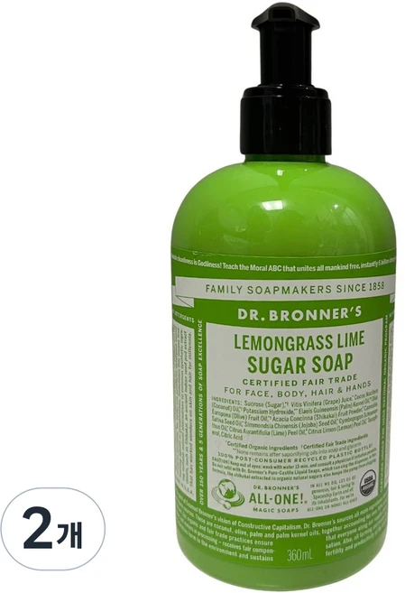 닥터브로너스 레몬그라스 라임 슈가솝, 360ml, 2개 - 쿠팡