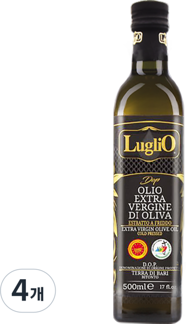 교황청 지정오일 산도0.19 루글리오 DOP 냉압착 엑스트라버진 올리브오일, 500ml, 4개