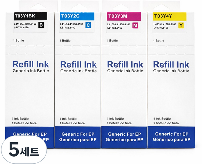 잉크아울렛 엡손 T03Y 호환잉크 L4150 L4160 L6160 L6170 L6190 L6191 T03Y세트, 5세트, 티03와이 4색 재생세트