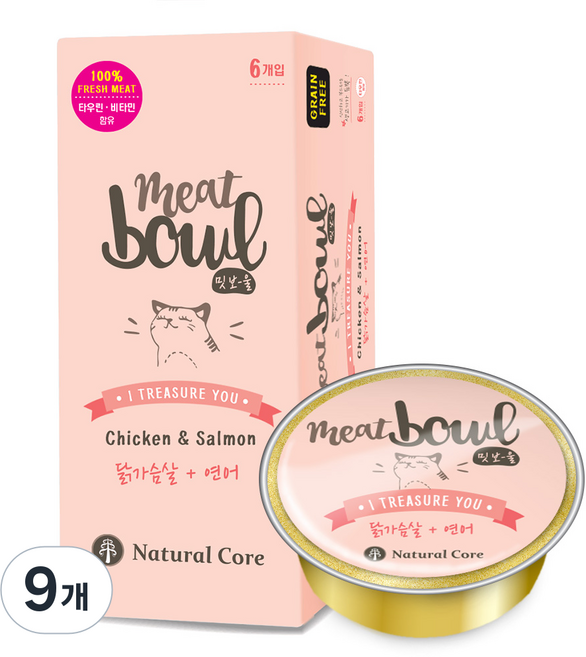 네츄럴코어 고양이 밋보울, 9개, 180g, 닭가슴살 + 연어 혼합맛