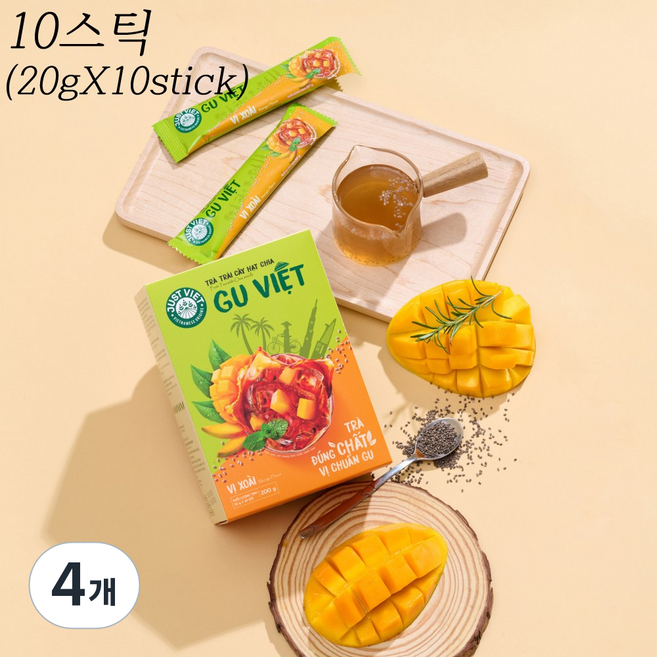 저스트비엣 치아씨드 과일차 망고맛 / 정식수입 / 아이스티 / 국내배송, 4개, 10개입, 20g