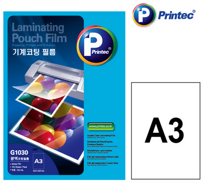 [116154]라미네이팅필름(G1030/A3/303X426/100mic/20매/프린텍)