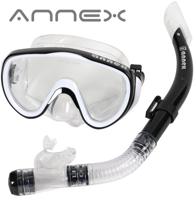 아넥스 일안식 성인 스노쿨링 세트, 블랙/화이트