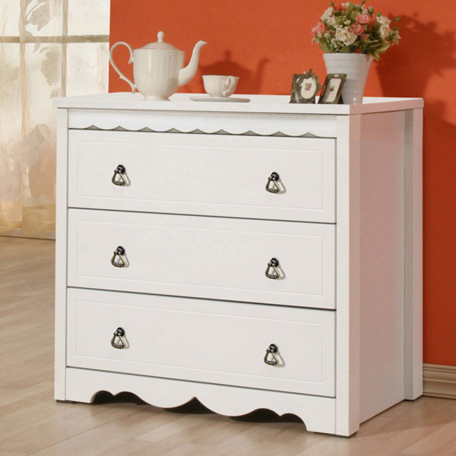 미자크 화이트 3단서랍장 / 수납장 옷 틈새 서랍장 수납함 미니 800, 화이트(물결)