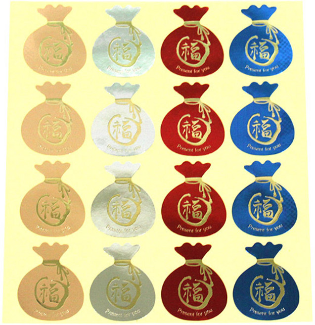 이홈베이킹 스티커 복주머니 16입, 4가지색, 1개