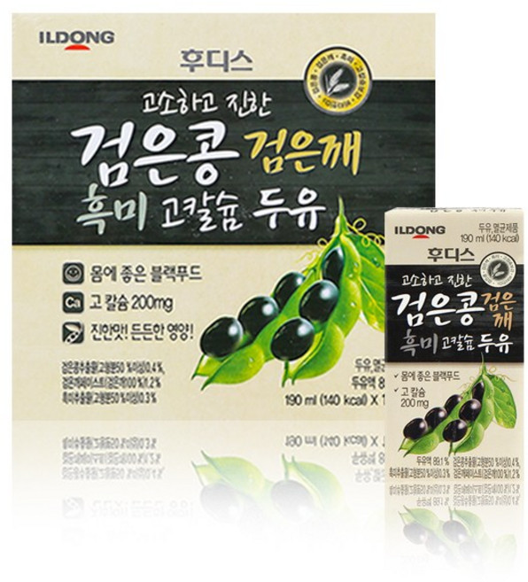 일동후디스 검은콩 검은깨 흑미 고칼슘 두유 190ml, 2박스