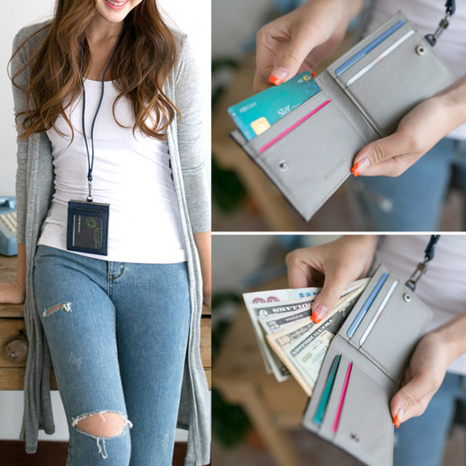 천연소가죽 라임블로썸 지퍼 목걸이 카드지갑 카드홀더