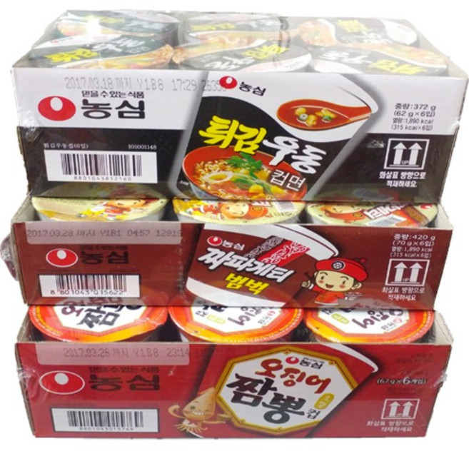 농심 오징어짬뽕컵 6개 + 짜파게티범벅 6개 + 튀김우동컵면 6개, 1개