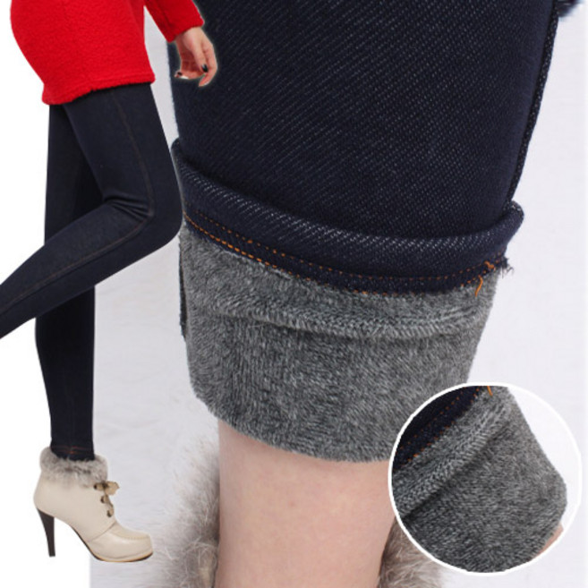 아웃사이즈 KL5028 빅사이즈 인조 밍크퍼 데님 9부 레깅스