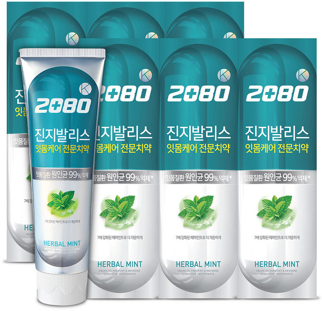 2080 진지발리스 허벌민트향 치약, 120g, 1개입, 6개