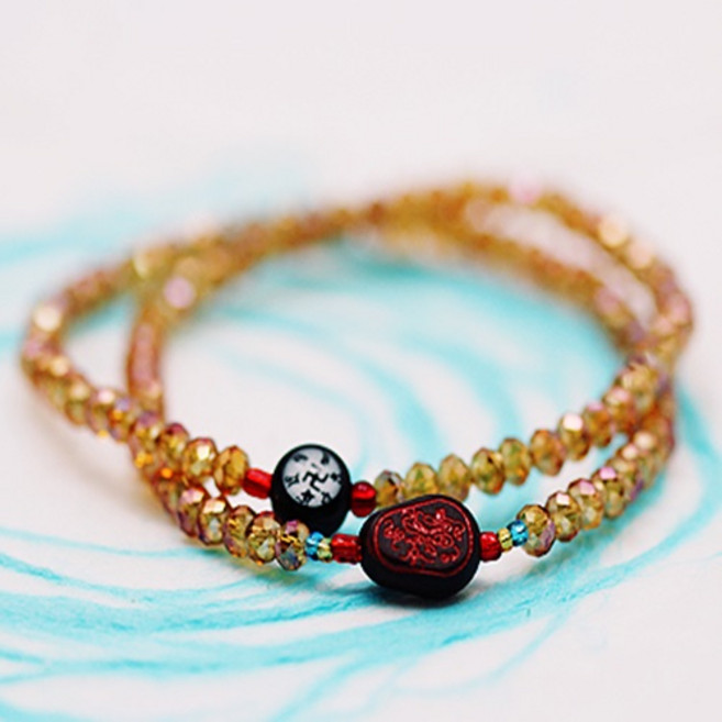 크리스탈(노랑핑크) 부적 염주 합장주(3*4mm_6종 택1) / 염주팔찌