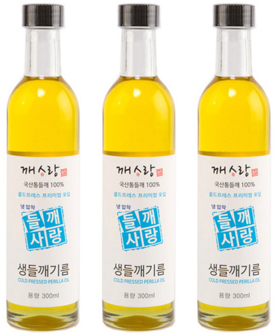 깨사랑 국산 냉압착 생들기름 300ml 묶음 들기름, 3개
