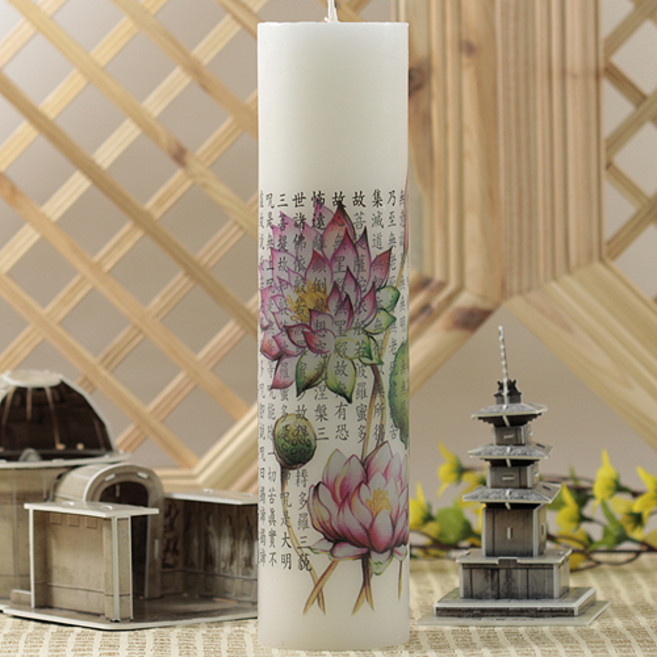 식물성양초 연꽃 반야 전사지 원기둥 20개 (한박스) - 종교양초 기도초