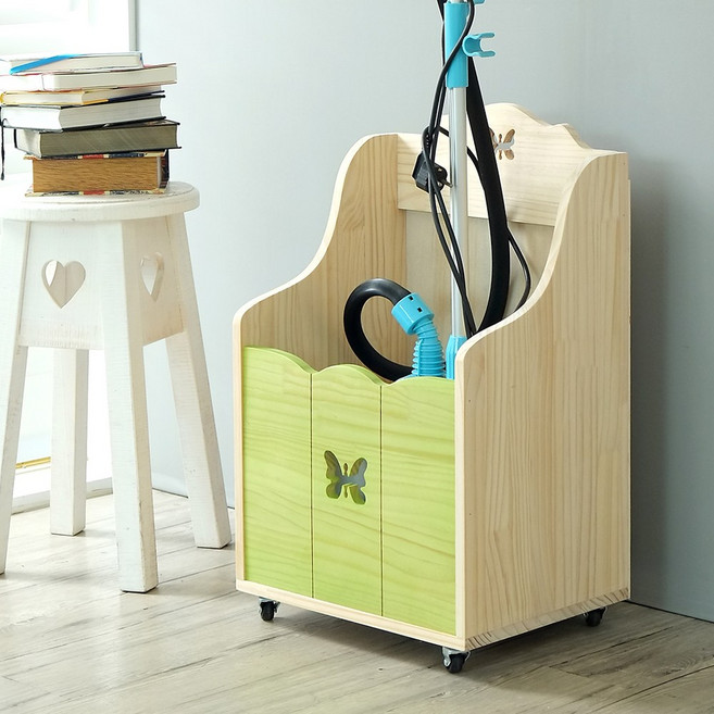 나무다움 원목 이동식 청소기 보관함_소형 생활용품 수납 거실 정리, 소형_그린