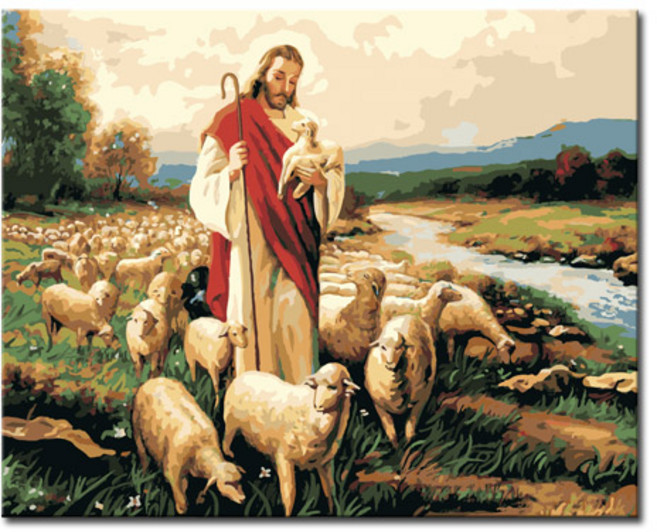 그림 유화 세트 액자 명화그리기 DIY 캔버스페인팅, F27_예수와 양, 1개