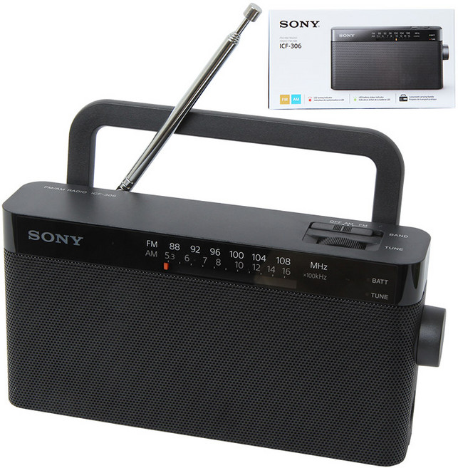 소니 SONY FM/AM핸디 포터블 라디오 ICF-306, 블랙, 1개