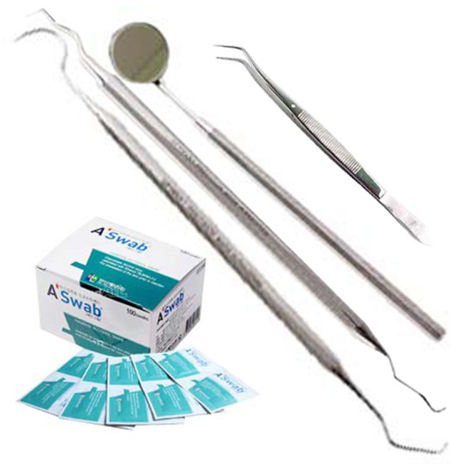 바다르산스 치석제거기+치경+탐침+치과핀셋+알콜솜100매, 1세트