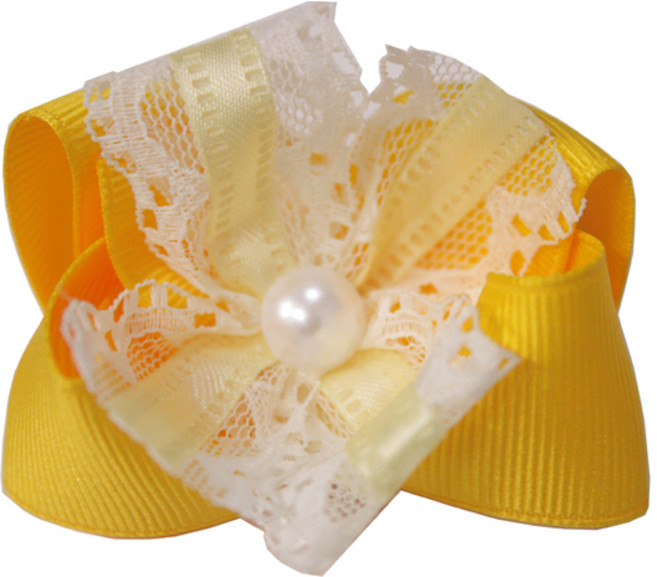 나모몰 핸드메이드 리본꽃 완성리본, 레이스더블_노랑, 1개