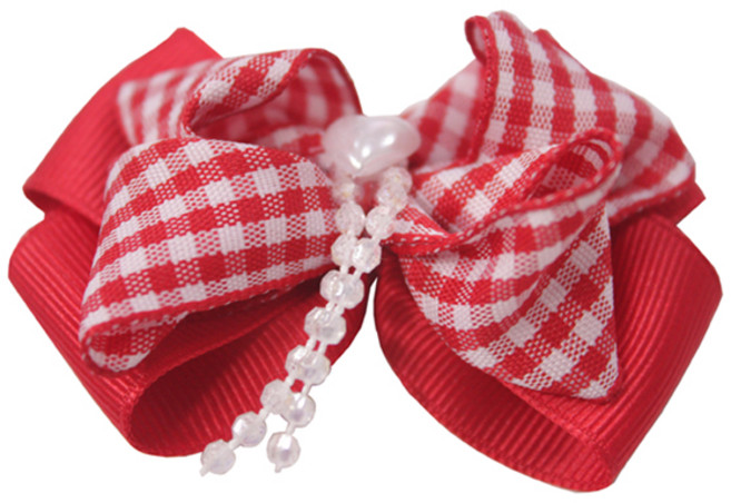 나모몰 핸드메이드 리본꽃 완성리본, 체크더블_빨강, 1개