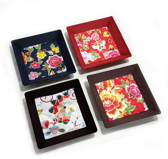 수작소 한지공예 DIY만들기세트 5종(사각접시 컵받침 손거울 한지등), (01)패브릭문양 한지사각접시 만들기세트