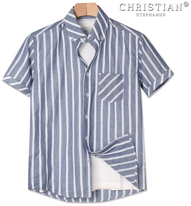 오마보이 남성용 크리스챤 캐주얼 반팔 스트라이프 남방 203NA
