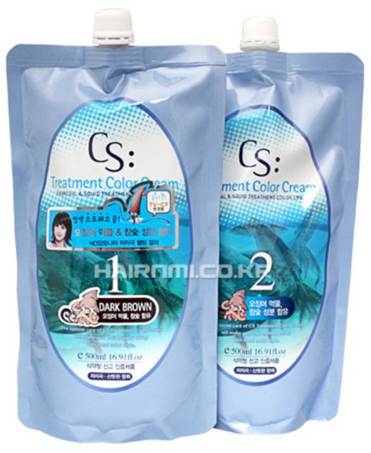 [소망] CS(씨에스) 트리트먼트 오징어먹물 1 2제 500ml /오징어먹물/새치/, 다크브라운, 1개