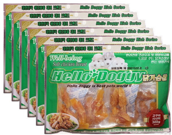 펫더맨 헬로도기 애견간식 300g 대용량 강아지간식, 고구마사사미, 6개