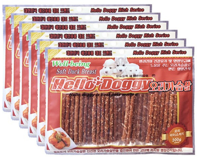 (일부상품 유통기한) 헬로도기 300gX6개 펫천국 강아지 간식 모음, 300g, 6개, 헬로도기 오리 져키 300g