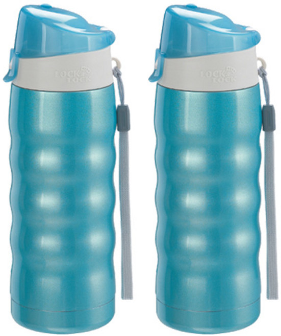 락앤락 웨이브 보냉스텐물병 350ml 1+1 - 원터치텀블러 헬스.자전거.운동물통 휴대용아이스미니보냉컵 추천, 블루+블루