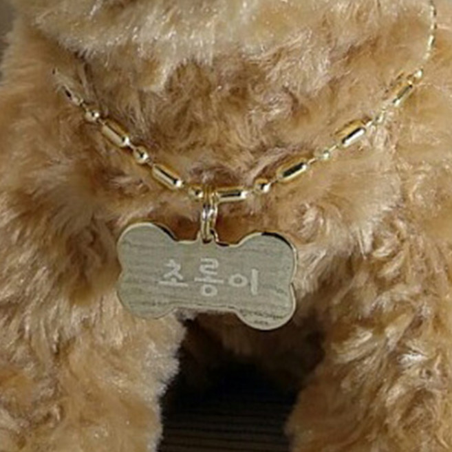 아미펫 고양이 이름표 목줄/목걸이, 골드메탈, 뼈다귀, 1개