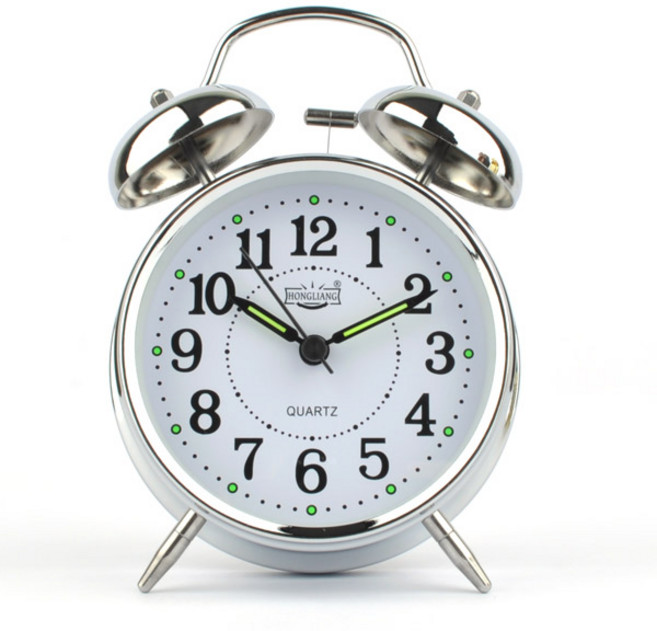빅벨 저소음 시끄러운 알람시계 해머벨 자명종 무소음 탁상시계, 은색