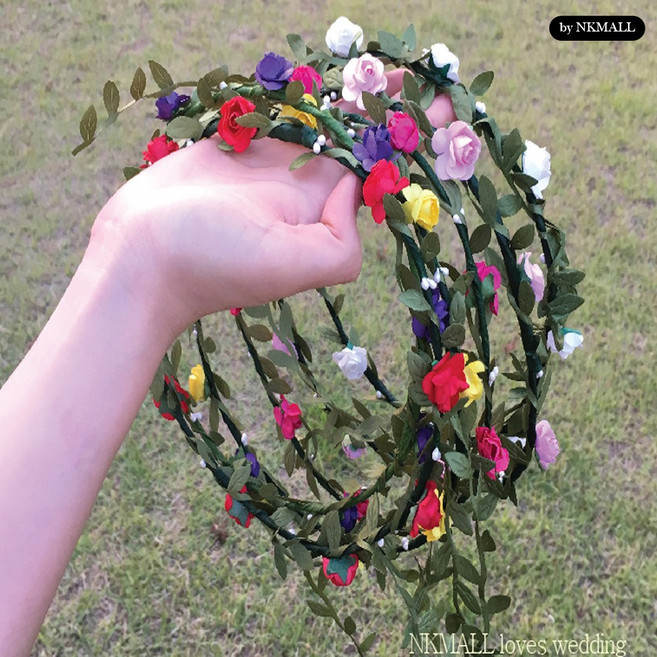 NKMALL 셀프웨딩 화관, 화관 핫핑크