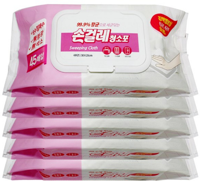 플로어클로스 손걸레 청소포 고급 중형 45매, 5개