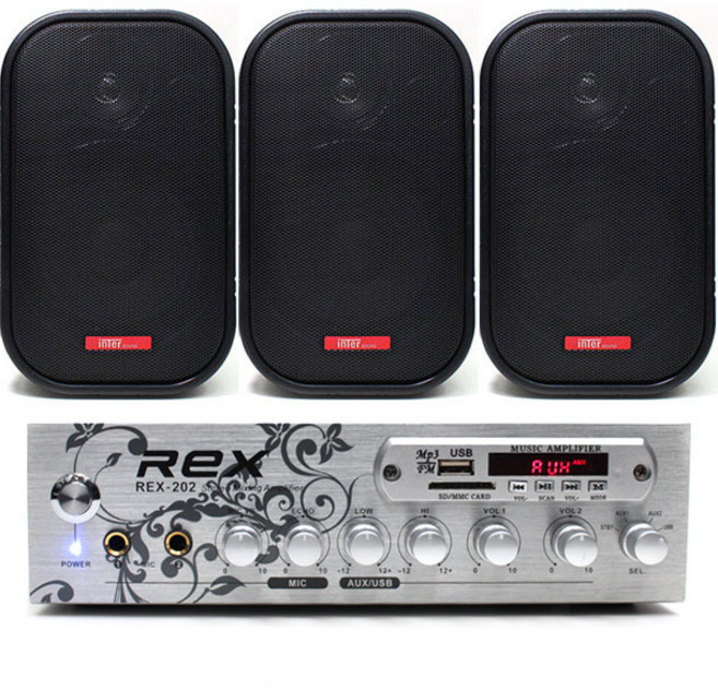 REX RX-202 매장용 앰프스피커세트, 블랙, 매장패키지 RX-202 + 503W 스피커 3개, 1개
