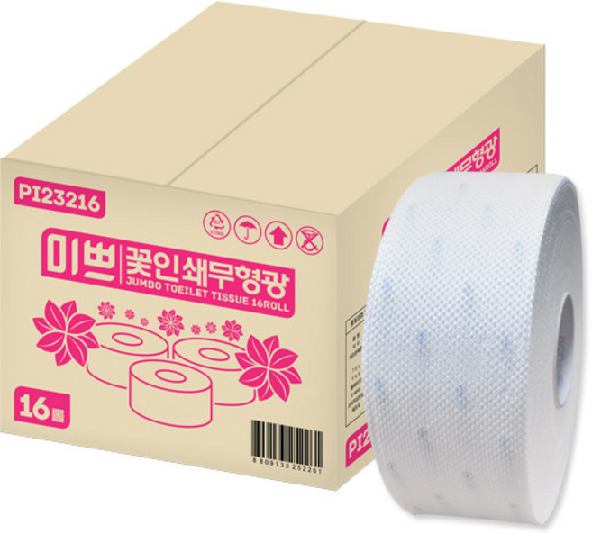 팜파스 미쁘 2겹 꽃인쇄 무형광 점보롤 160m 16롤, 1개