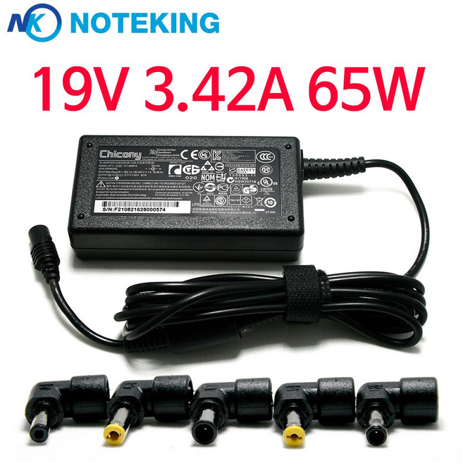 노트킹 19V 3.42A 65W 노트북용 멀티어댑터 충전기 + 전원케이블 어댑터, 1개