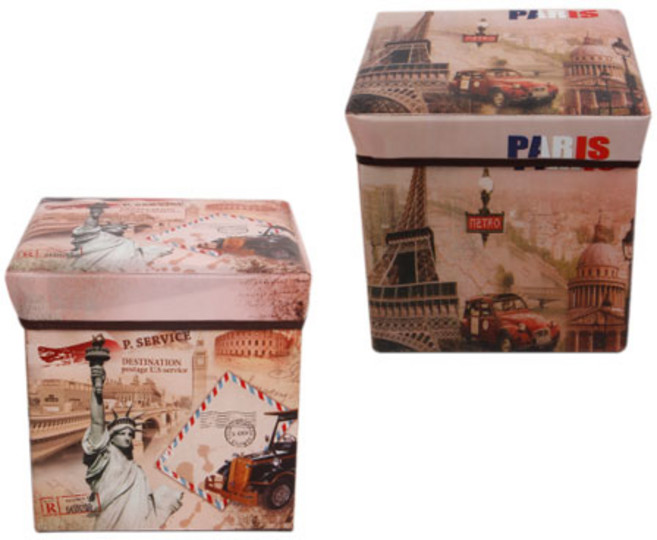 NKMALL 1+1 수납의자 스툴 빈티지정리함 트렁크정리함, 1+1 자유의여신상+프랑스