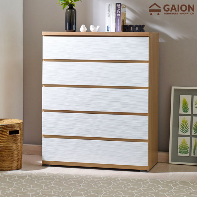가이온 마린 서랍장 방문설치, 아카시아화이트, 5단