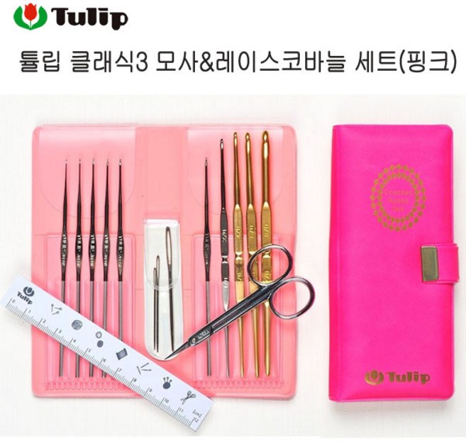 튤립 클래식3 모사&레이스코바늘 세트(핑크) [정품] /사은품증정, 1개