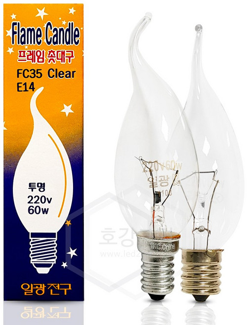 일광전구 일광 백열 촛불구 60W (220V) E14 E17 E26, E14(투명)_전구색(노란빛), 1개