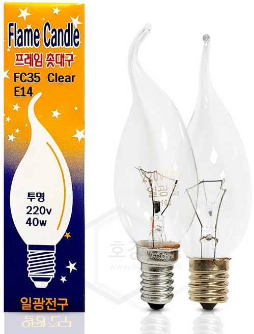 일광전구 백열 촛불구 40W 220V E14 투명, E14(투명)_전구색(노란빛), 1개