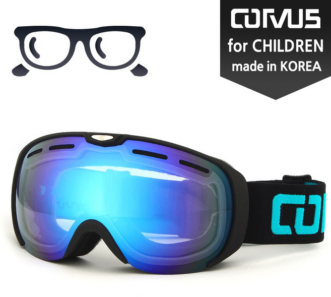 CORVUS 주니어 여성용 주야간 겸용 스키보드 고글 안경착용가능 621SP PKPK / MADE IN KOREA, CV-621SP BKBL, 1개