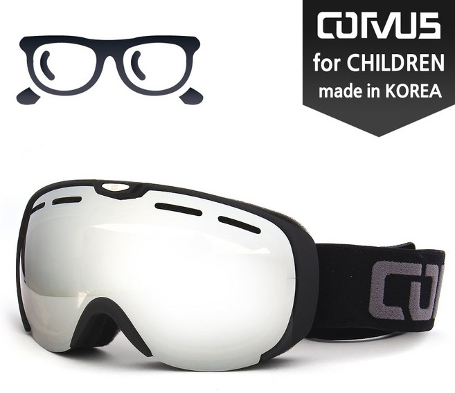 CORVUS 주니어 여성용 주야간 겸용 스키보드 고글 안경착용가능 621SP PKPK / MADE IN KOREA, CV-621SP BKSV, 1개
