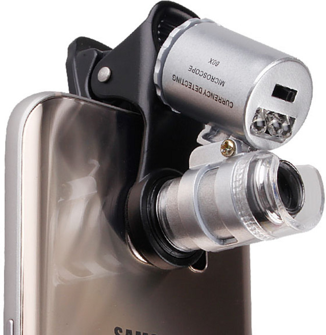 스마트폰악세사리 스마트폰 현미경 60x 관찰 촬영 핸드폰 돋보기 휴대폰 확대경 루페 렌즈, (스마트폰현미경-실버), 1개