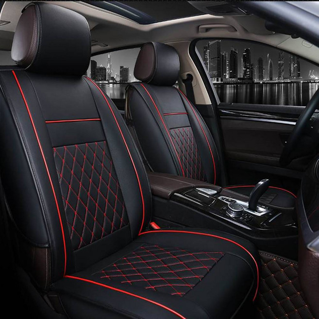 제이제이모터스 자동차시트커버 3p 풀세트, 블랙 + 레드, 1세트