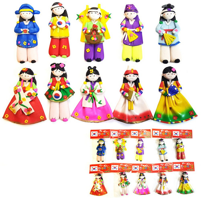 한국전통인형 칼라믹스 싱글캐릭터 냉장고자석(10개) 핸드메이드 수공예품 외국인선물 기념품샵 한국여행 교환학생 유학생 홈스테이선물 Korean souvenir shop, 칼라믹스싱글냉장고자석(10개)