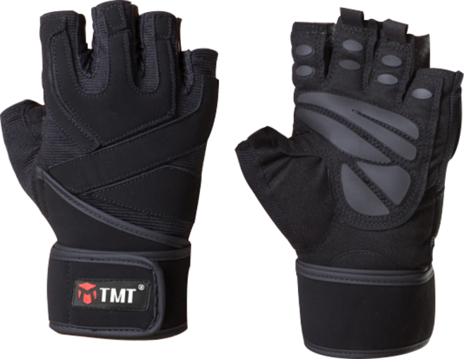 티엠티 헬스장갑 스트랩 자전거 트레이닝 피트니스 전문가용 반장갑 W19, 블랙